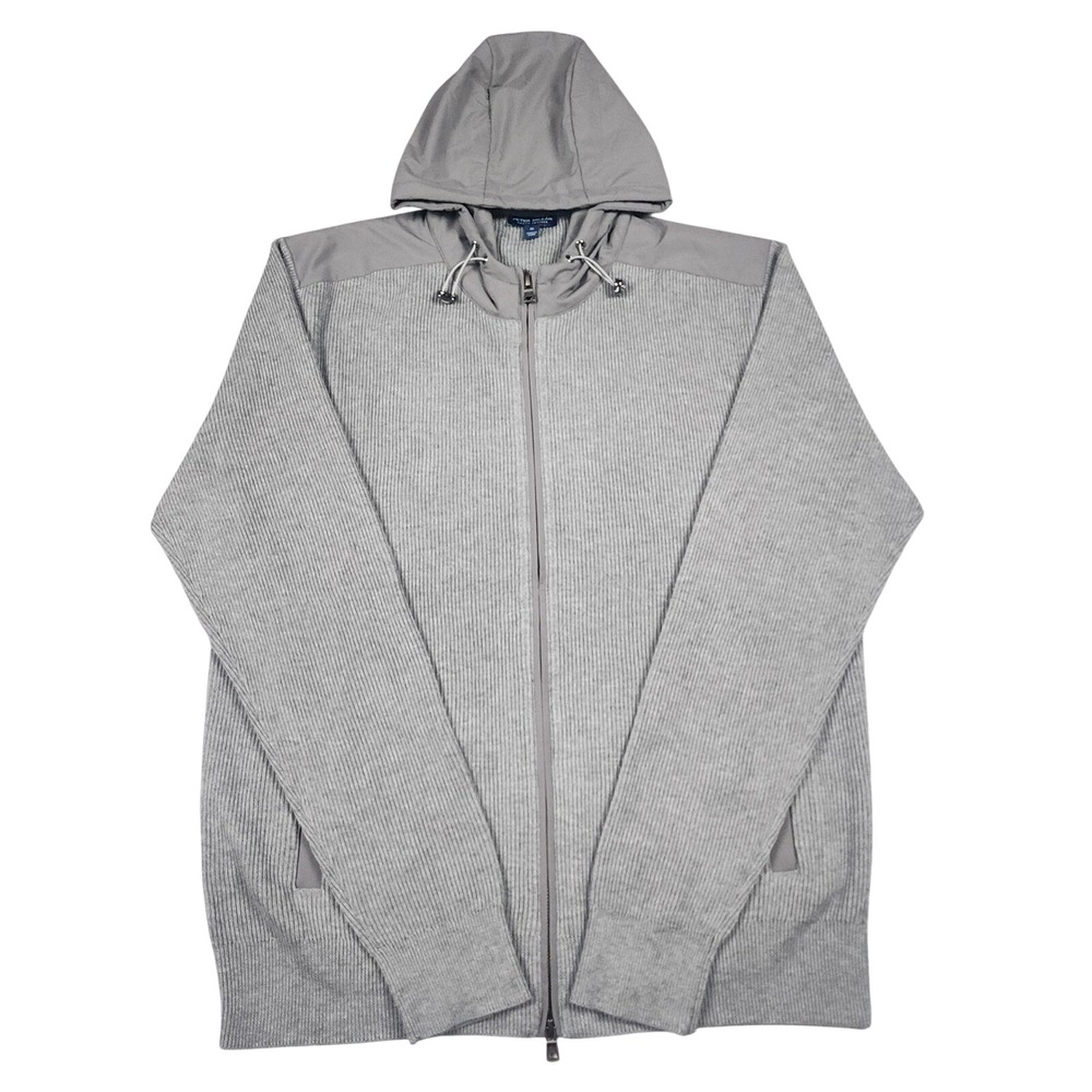 Peter Millar Holdridge Hybrid Hoodie Mens XL Gray Merino Wool Full Zip